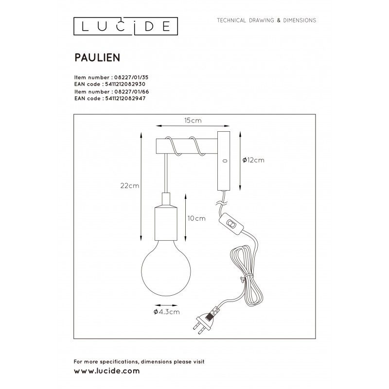 Lucide PAULIEN Walllight 1xE27 60W Pink 08227/01/66