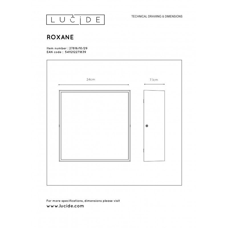 Lucide ROXANE Ceiling Light LED Square10W Anthraci 27816/10/29