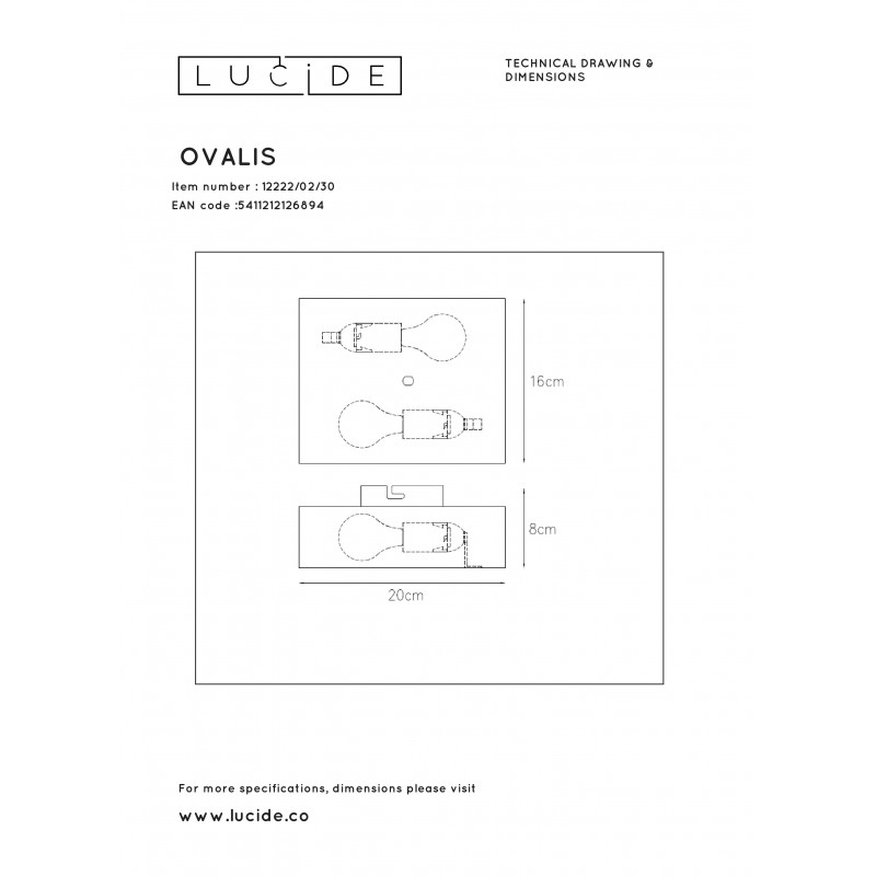 Lucide nástenné svietidlo OVALIS 12222/02/30