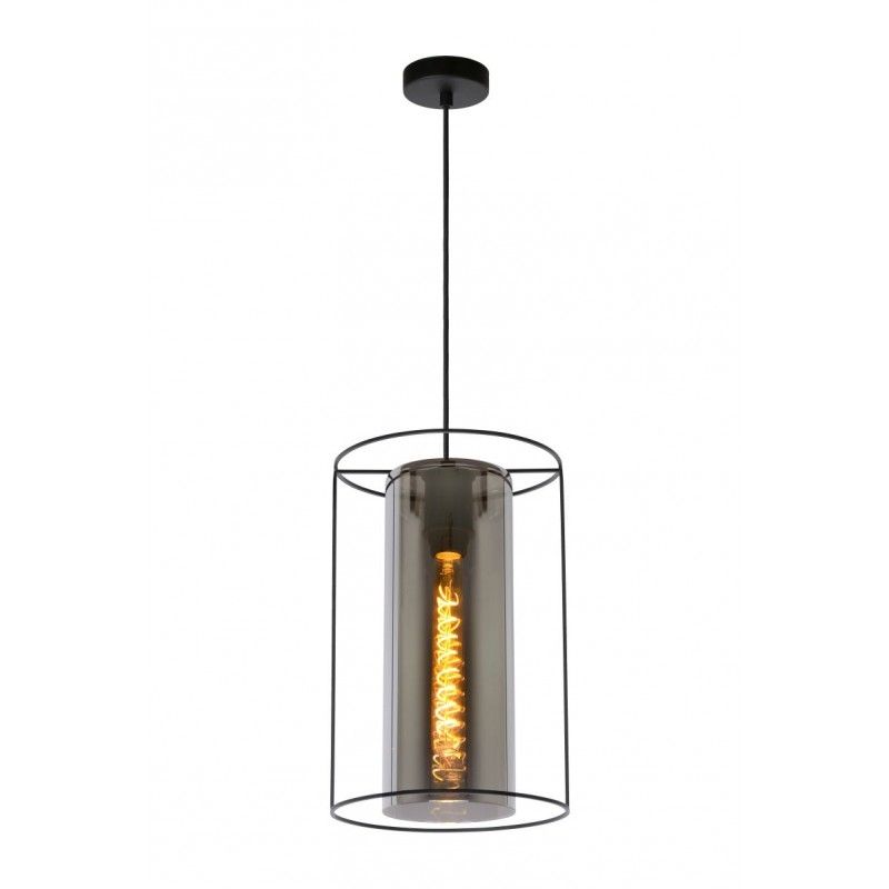 Lucide DOUNIA Pendant E27/40W Matt Black/Smoke glass 78394/01/30