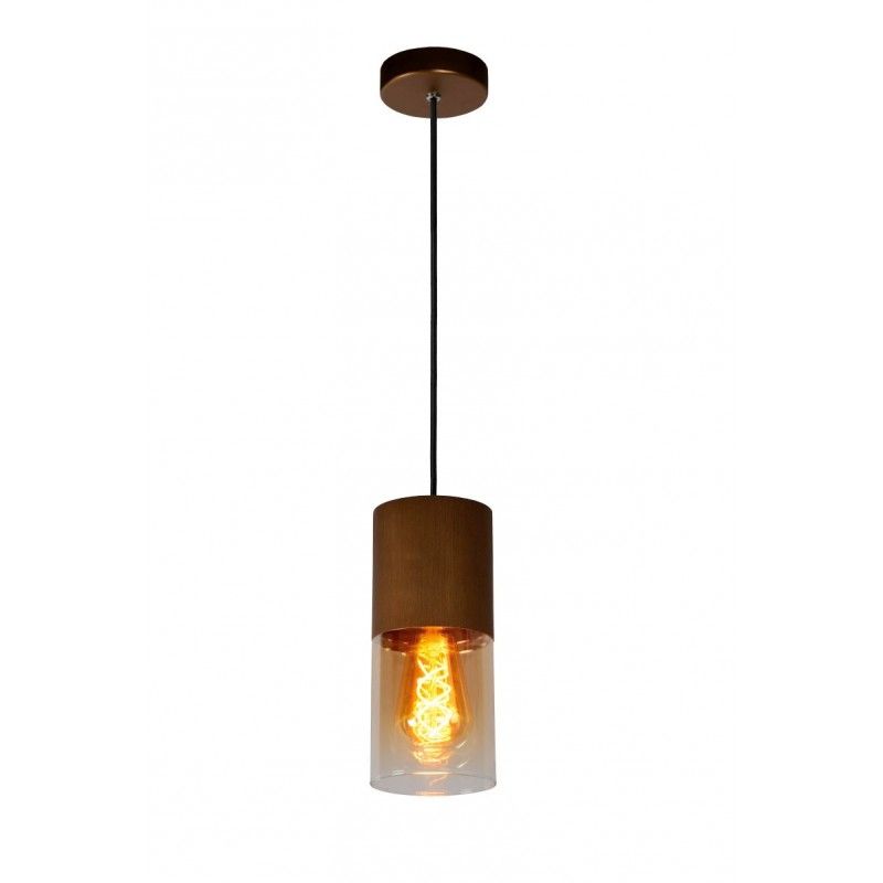 Lucide ZINO Pendant E27/60W Satin Cupper / Amber Glass 74410/01/62