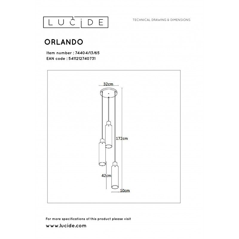 Lucide ORLANDO Pendant 3xE27/60W Black/Smoke Glass 74404/13/65