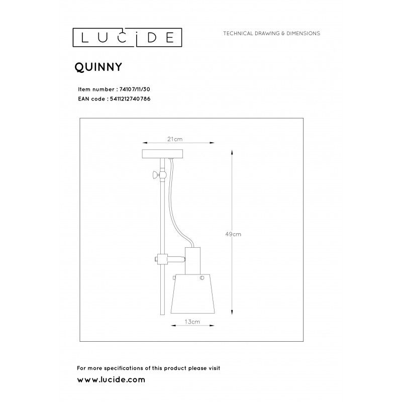 Lucide QUINNY Ceiling spot Light E27/40W H 50cm Black 74107/11/30