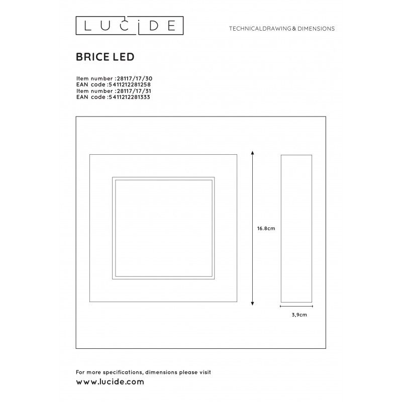 Lucide LED stropné svietidlo prisadené BRICE-LED 28117/17/31