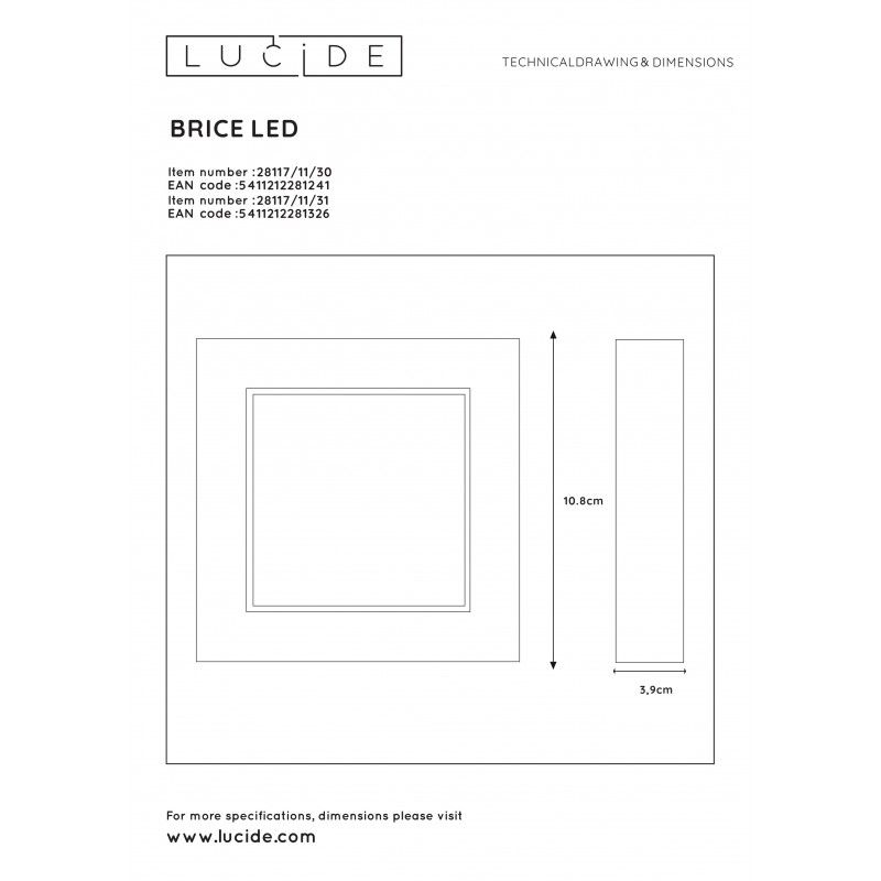 Lucide LED stropné svietidlo prisadené BRICE-LED 28117/11/30