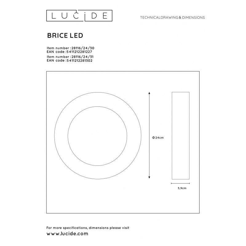 Lucide LED stropné svietidlo prisadené BRICE-LED 28116/24/30