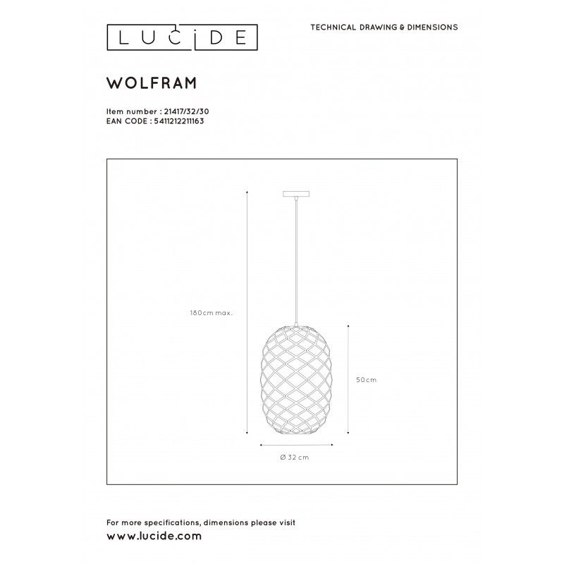 Lucide WOLFRAM závesné svietidlo E27 21417/32/30