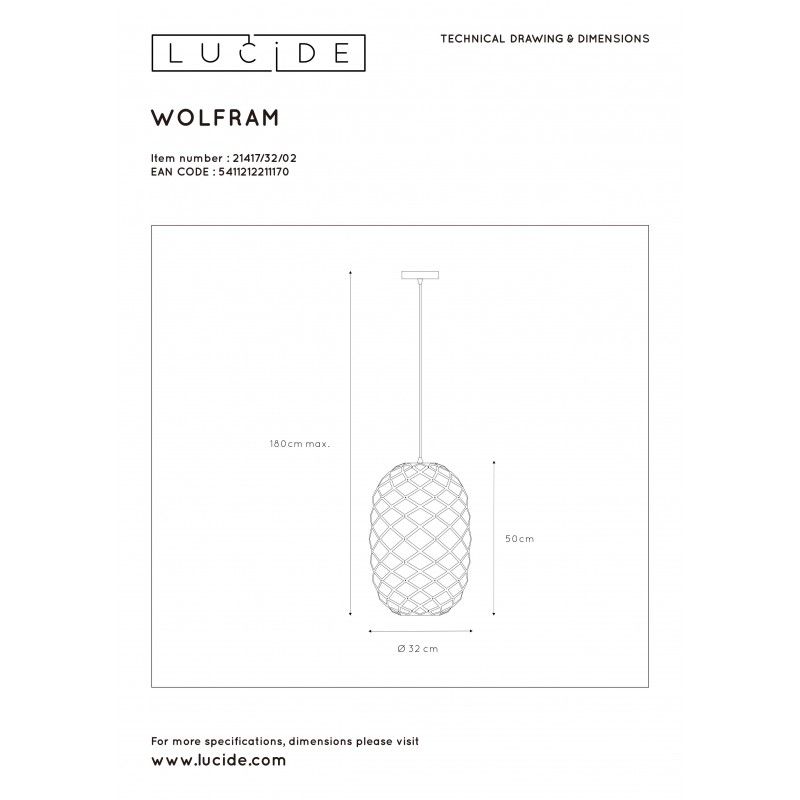 Lucide WOLFRAM závesné svietidlo E27 21417/32/02