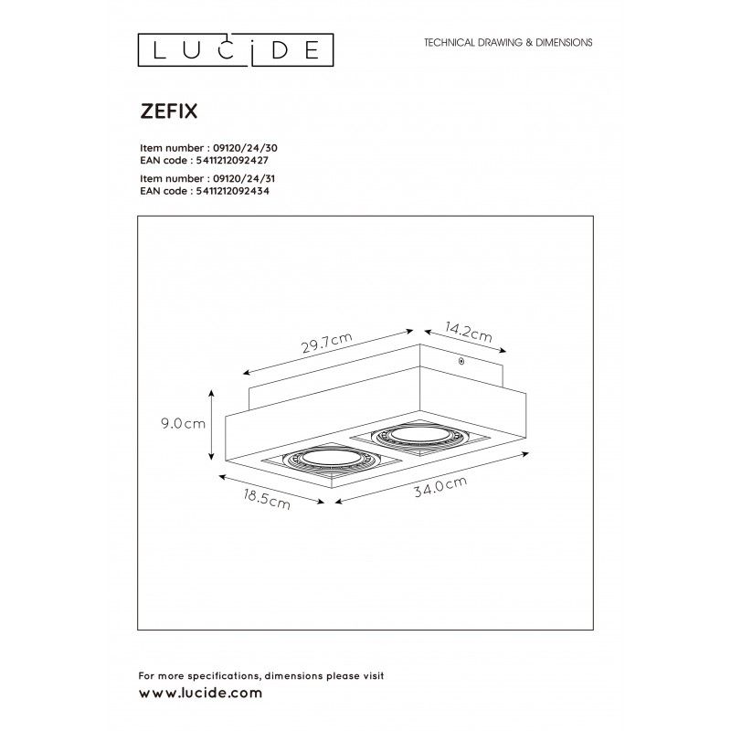 Lucide stropné bodové svietidlo povrchové ZEFIX 09120/24/30