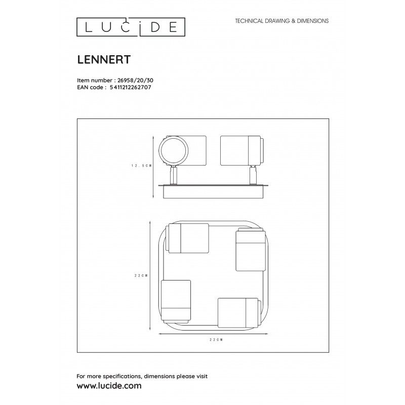 Lucide LENNERT Wall spotlight 4x5W/GU10 Matt Black 26958/20/30