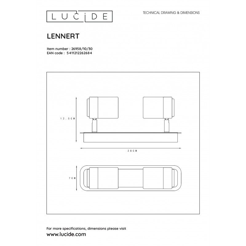 Lucide LENNERT Wall spotlight 2x5W/GU10 Matt Black 9152551