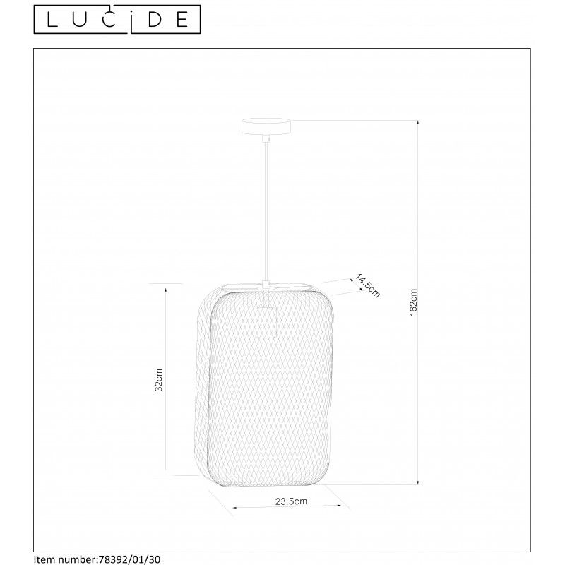 Lucide MESH - závesné svietidlo - E27/60W 23.5/12/160cm - čierna 78392/01/30