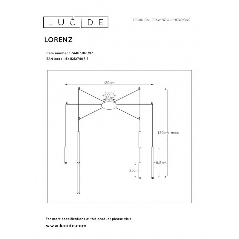 Lucide LORENZ Pendant LED 6x4W Satin Copper 74403/06/97