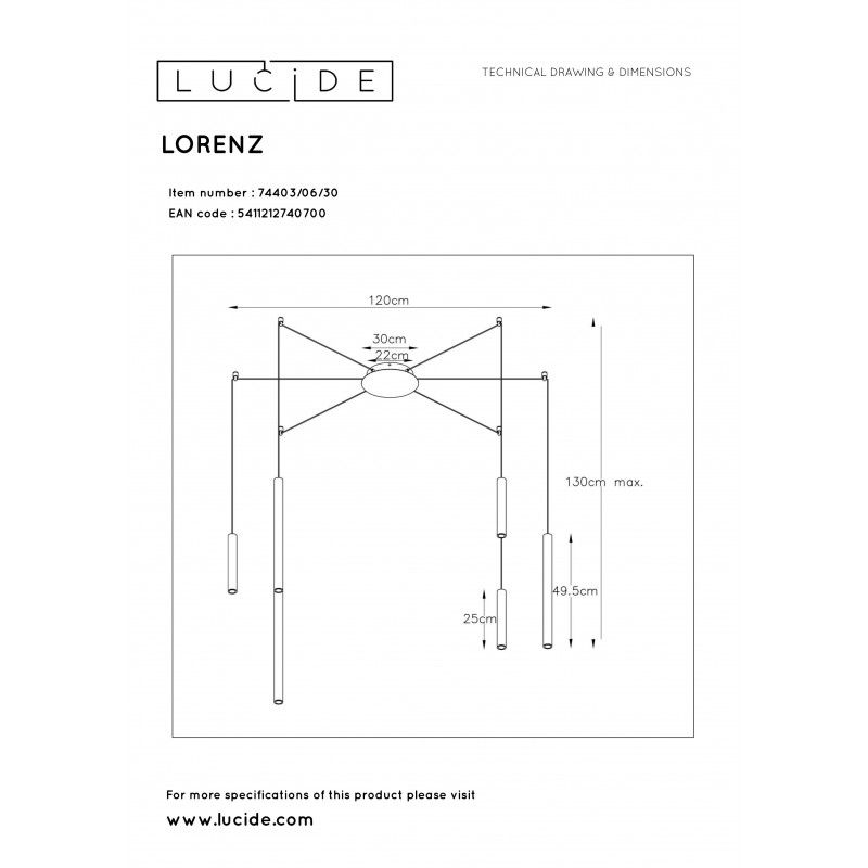 Lucide LORENZ Pendant LED 6x4W Black Matte 26481359