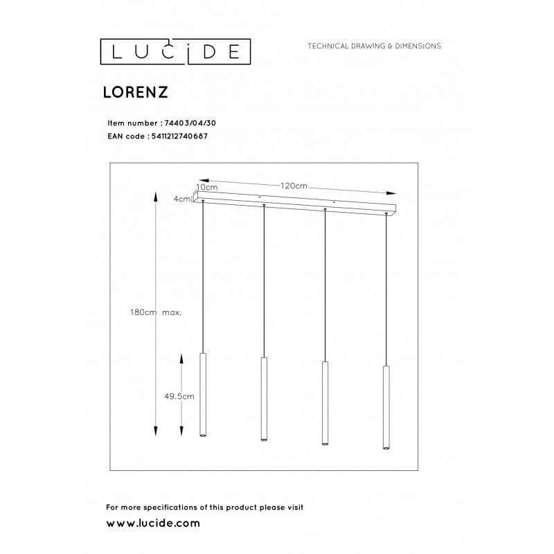 Lucide LORENZ Pendant LED 4x4W Black Matte 26481298