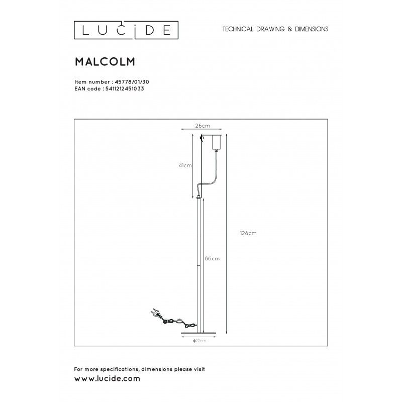 Lucide MALCOLM - stojaca lampa - E27/40W H140cm - čierna 45778/01/30