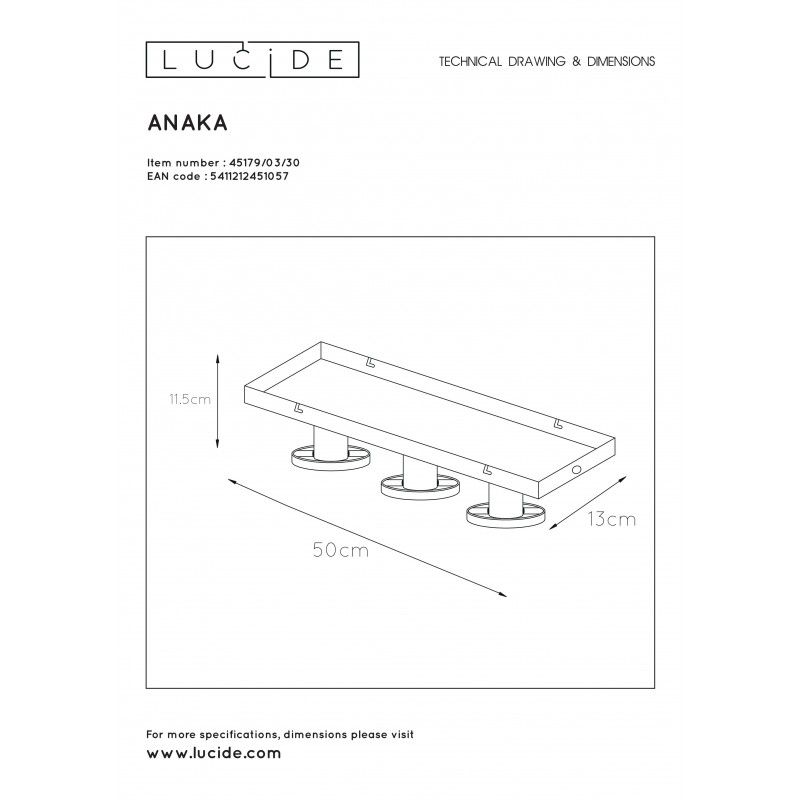 Lucide ANAKA Ceiling light 3x E27/40W Black/Satin Brass 15807420