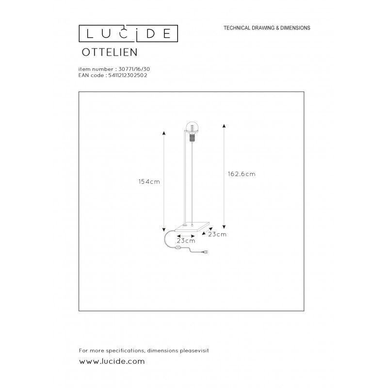Lucide OTTELIEN Floor lampE27/60W H162cm Black 30771/16/30