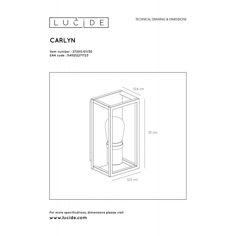 Lucide CARLYN - nástenné svietidlo - E14/6W - Čierna 27200/01/30