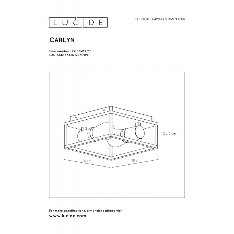Lucide CARLYN - stropné svietidlo - 2xE14/6W - Čierna 27100/02/30