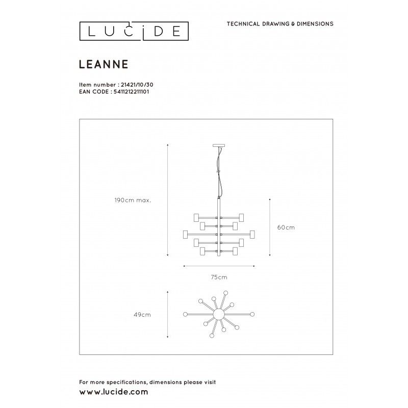 Lucide LEANNE - závesné svietidlo - 10xE27/60W 21421/10/30