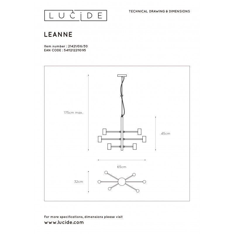 Lucide LEANNE - závesné svietidlo - 6xE27/60W 21421/06/30
