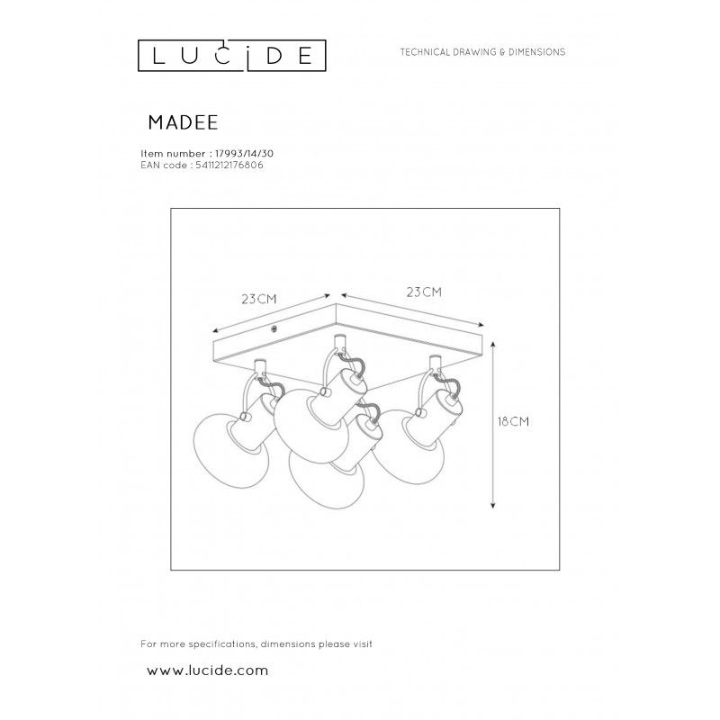 Lucide MADEE - stropné svietidlo - 4x E14/25W - Čierna 17993/14/30