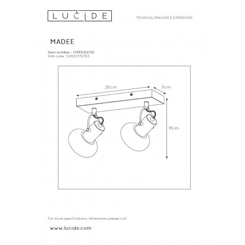 Lucide MADEE - stropné svietidlo - 2x E14/25W - Čierna 17993/02/30