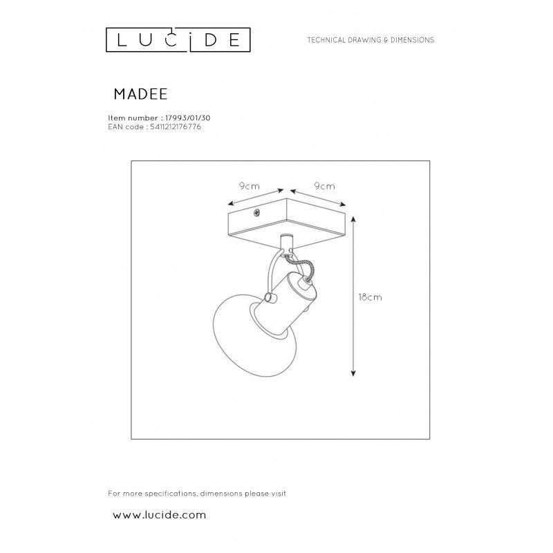 Lucide MADEE Ceiling spotlight 1x E14/25W Back/Smoke gla 17993/01/30