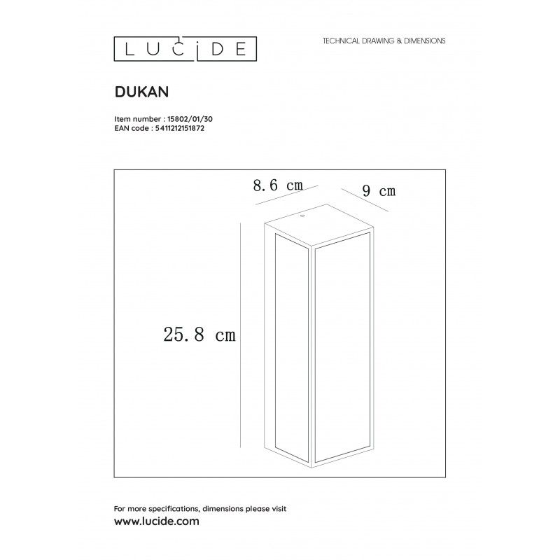 Lucide DUKAN - nástenné svietidlo - E27/15W - Čierna 15802/01/30