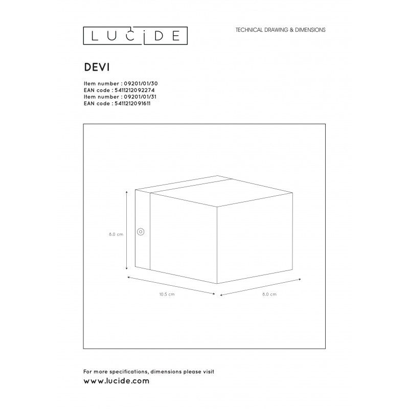 Lucide DEVI - nástenné svietidlo - G9excl. B8 L8 H10,5cm 9201/01/30