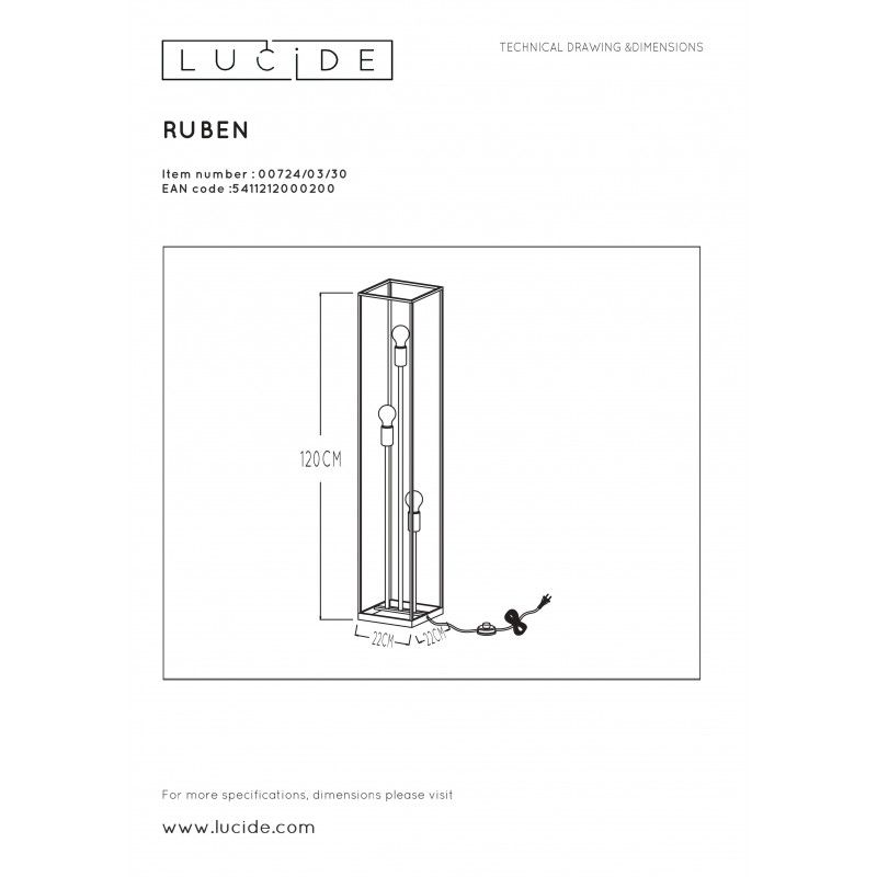 Lucide RUBEN - stojaca lampa - 3x E27 40W 0724/03/30