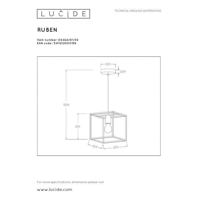 Lucide RUBEN - závesné svietidlo 1x E27 40W 0424/01/30