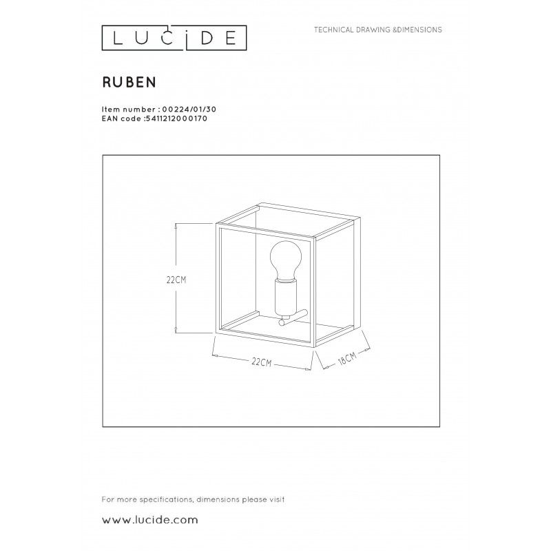 Lucide RUBEN - nástenné svietidlo - 1x E27 40W 0224/01/30