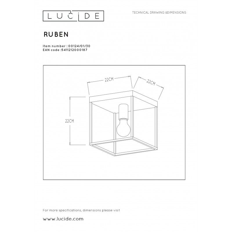 Lucide RUBEN - stropné svietidlo - 1x E27 40W 0124/01/30