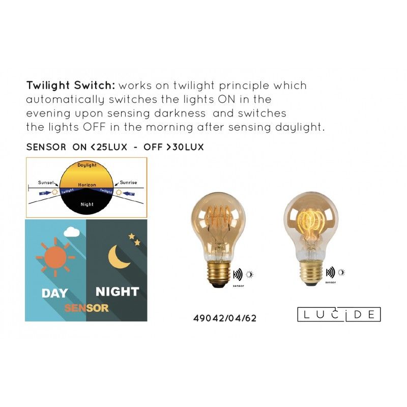 Lucide LED žiarovka TWLIGHTSWITCH SENSOR A60 E274W Amber 49042/04/62