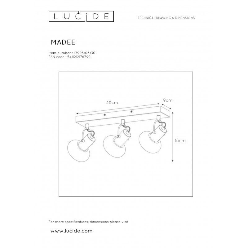 Lucide MADEE - stropné svietidlo - 3x E14/25W - Čierna 17993/03/30