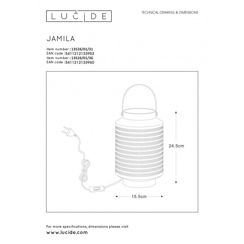 Lucide JAMILA stolná lampa E14 25W H24.5 cm White 4246341