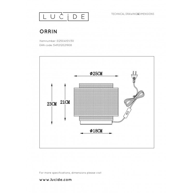 Lucide ORRIN Table Lamp E27 Ă?25cm Black 2504/01/30