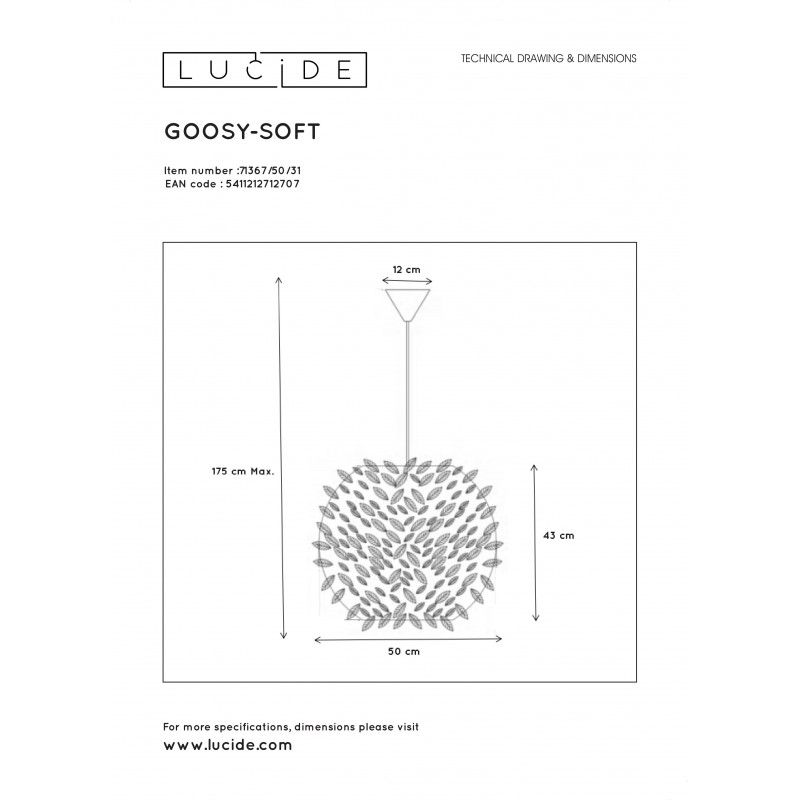 Lucide závesné svietidlo GOOSY SOFT Pendant E27 ???50cm White 71367/50/31