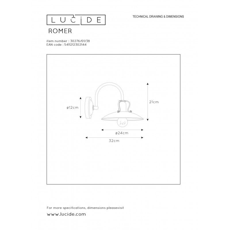 Lucide RĂ–MER nástenné svietidlo E27 D24cm Cream 30276/01/38