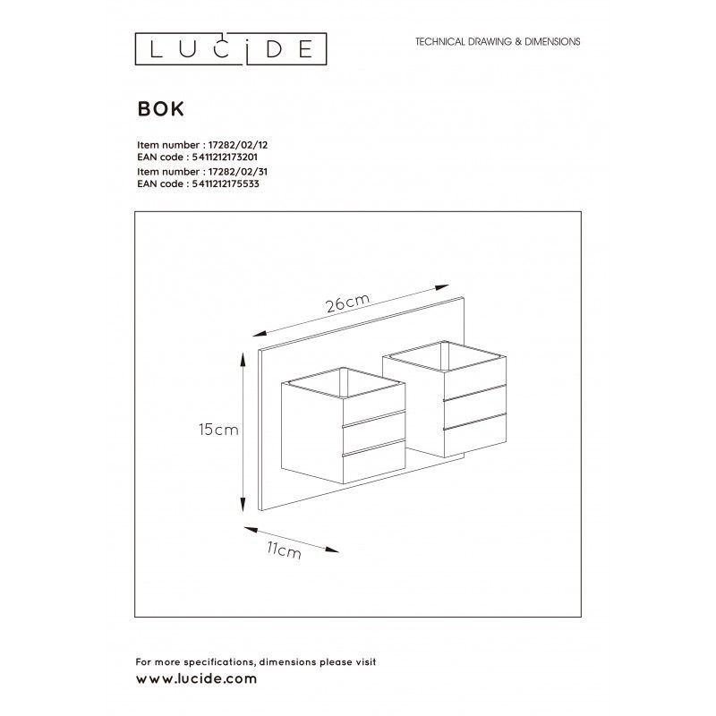 Lucide BOK 69B Wall light 2xG940Wexcl. Satin c 5618205