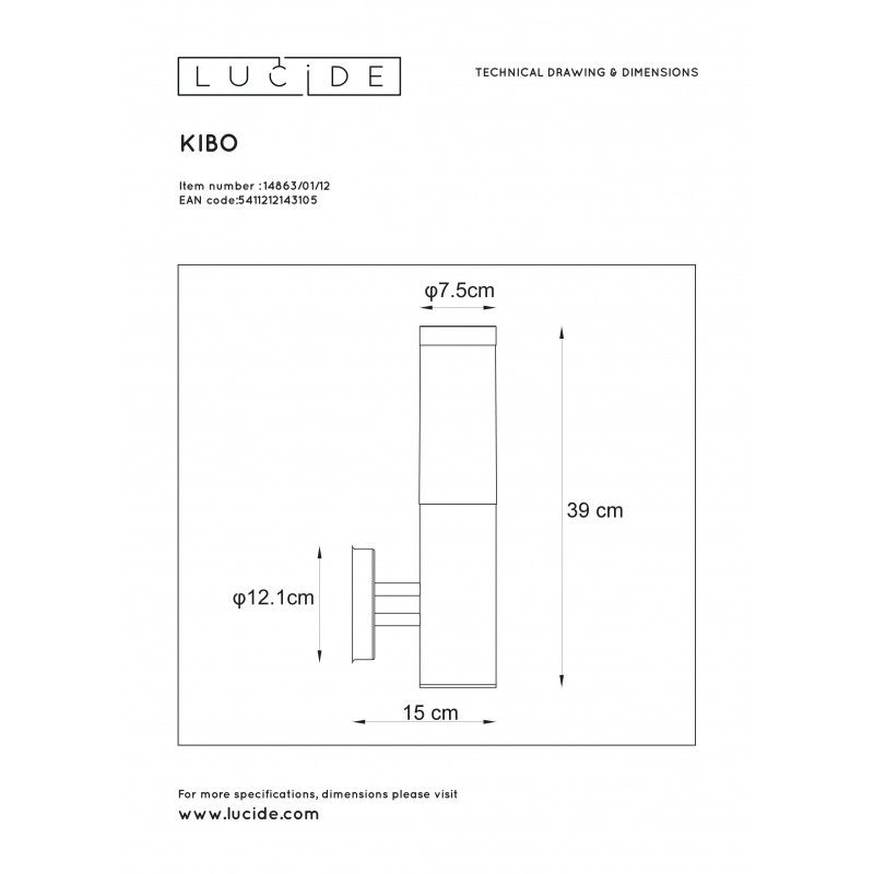 Lucide KIBO - nástenné svietidlo - IP44 H39cm E27 - Saténový Chróm 14863/01/12